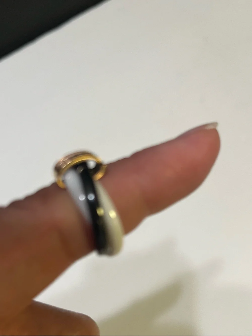 Black and White Ceramic Stack Ring with Rose Gold Accent